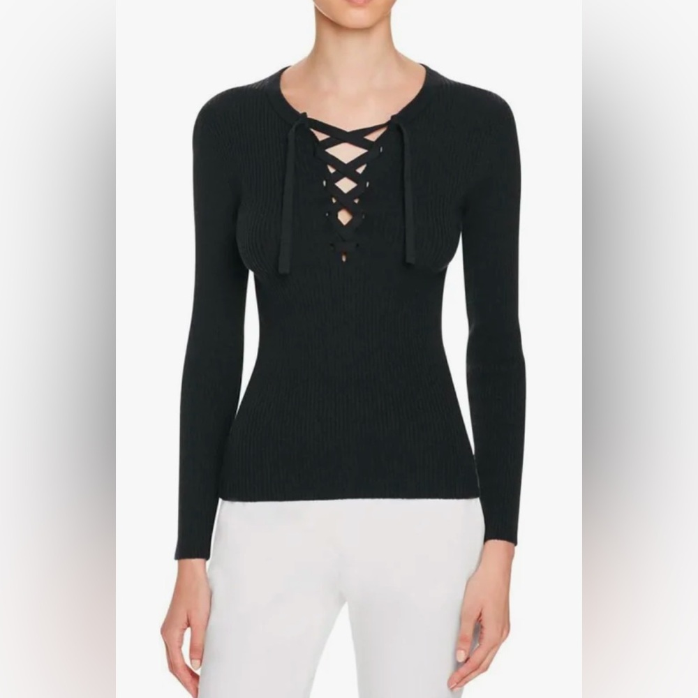 Theory Women's Coryntha Lace-Up Neckline Wool Sweater size S
